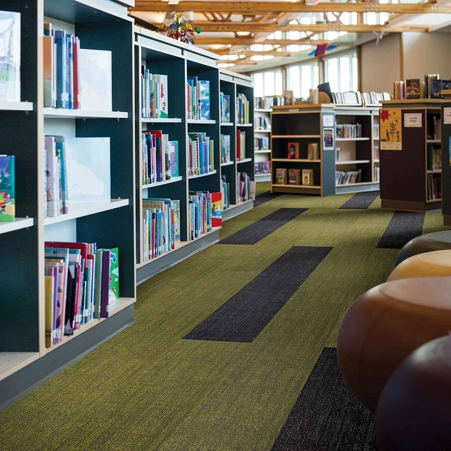 Library with carpet flooring