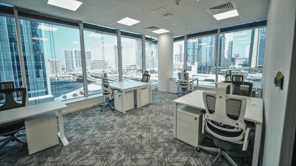 Dubai office with executive chairs and desks