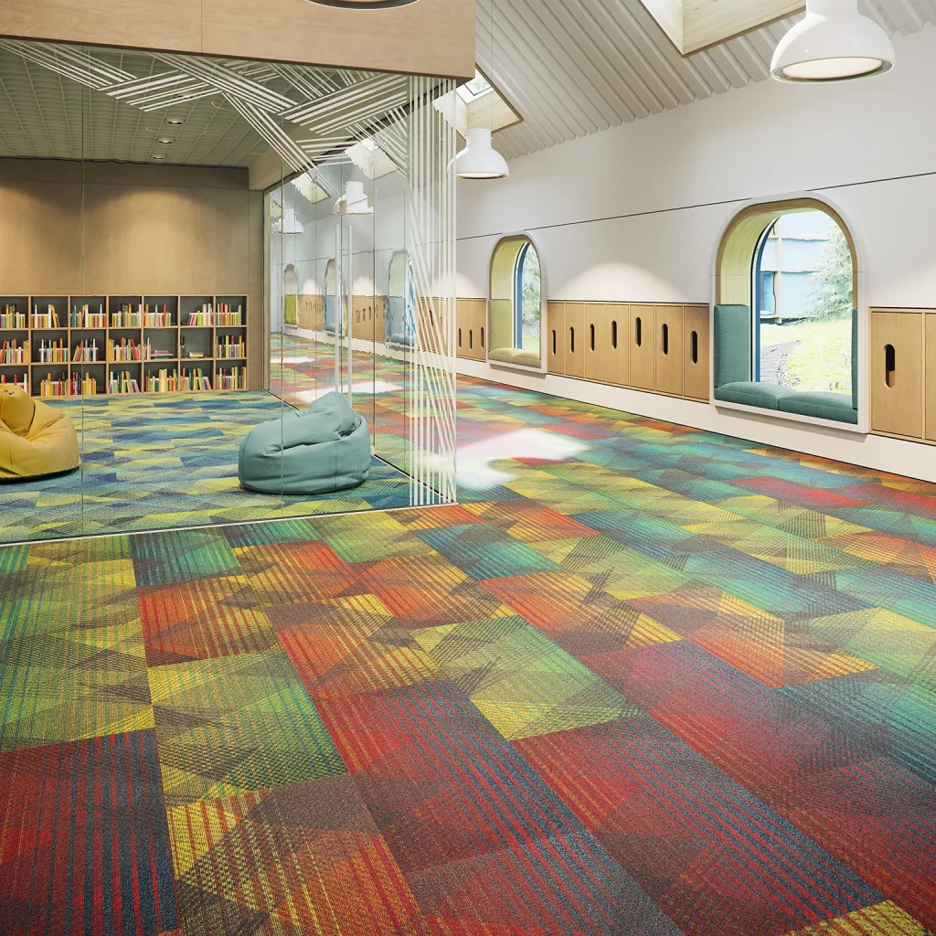 School indoor premises with carpet flooring